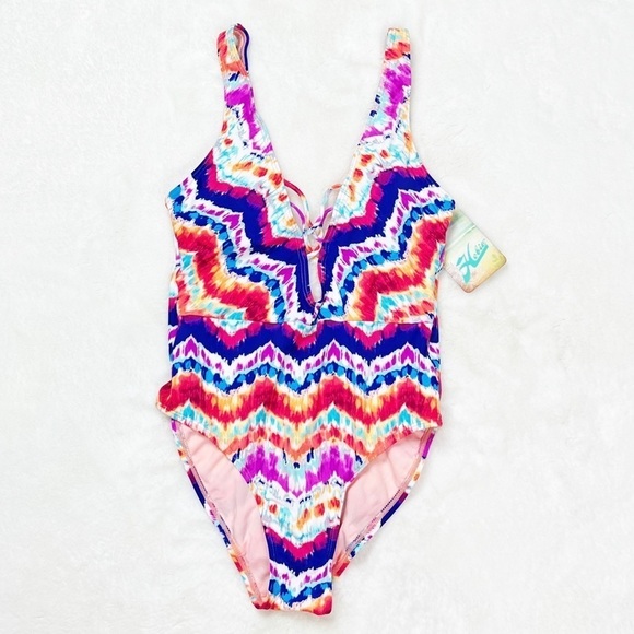 NWT Hobie Chevron Tie Dye Strappy Front One Piece Swimsuit - Picture 2 of 5